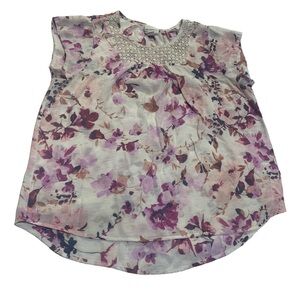 Liz Claiborne Floral Blouse with Crocheted Neckline - Size XL